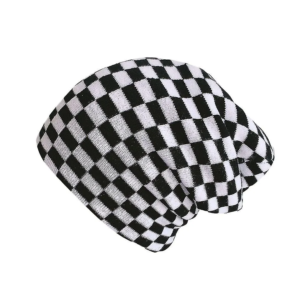 Women Men Winter Hats Cow Print Checkered Checkerboard Pattern Beanie Knitted Soft Warm Slouchy Skull Ski Cap