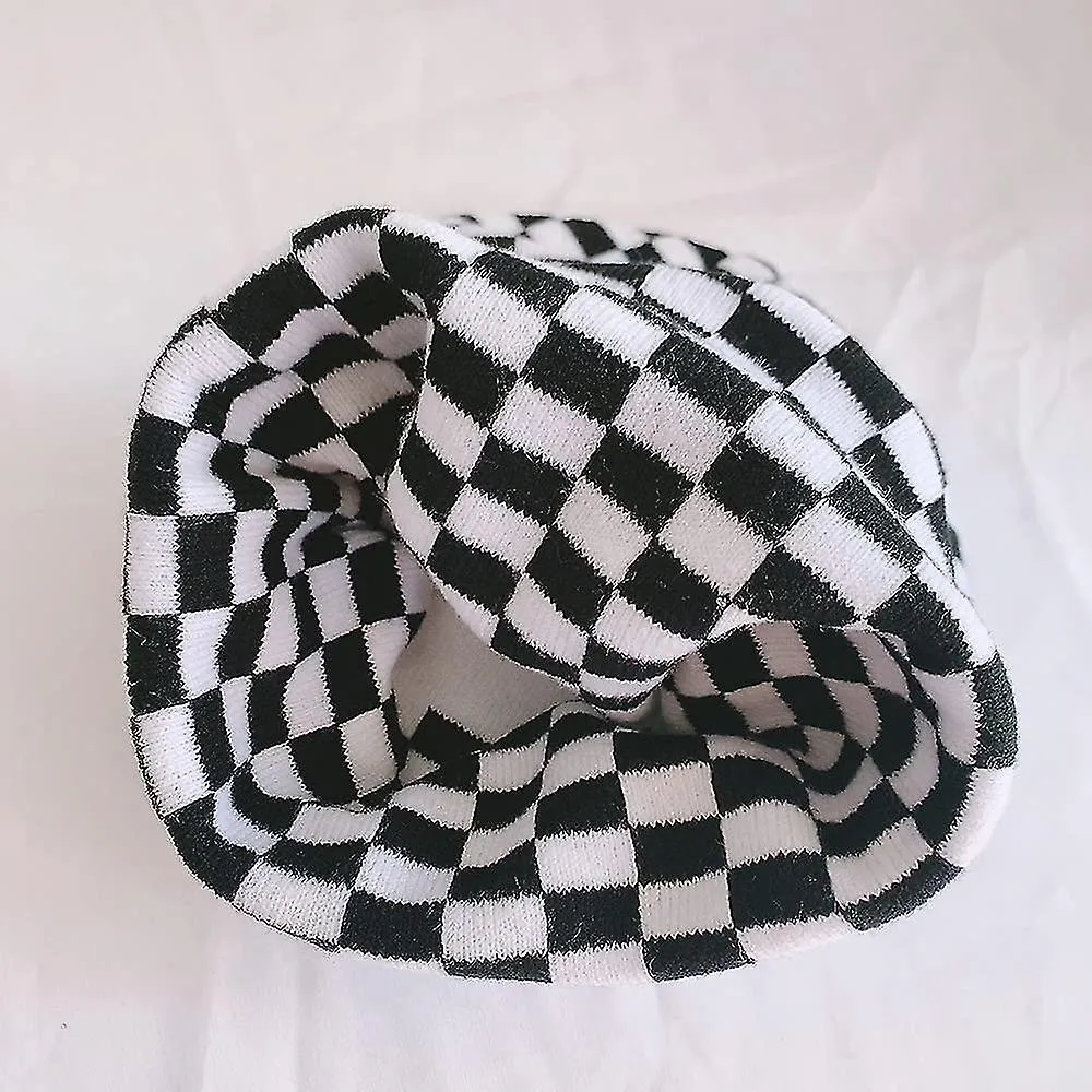 Women Men Winter Hats Cow Print Checkered Checkerboard Pattern Beanie Knitted Soft Warm Slouchy Skull Ski Cap