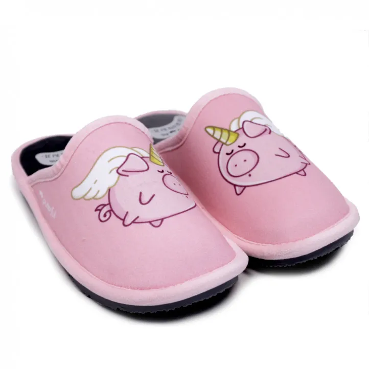 Zapatillas casa Laro rosas con cerco unicornio alado