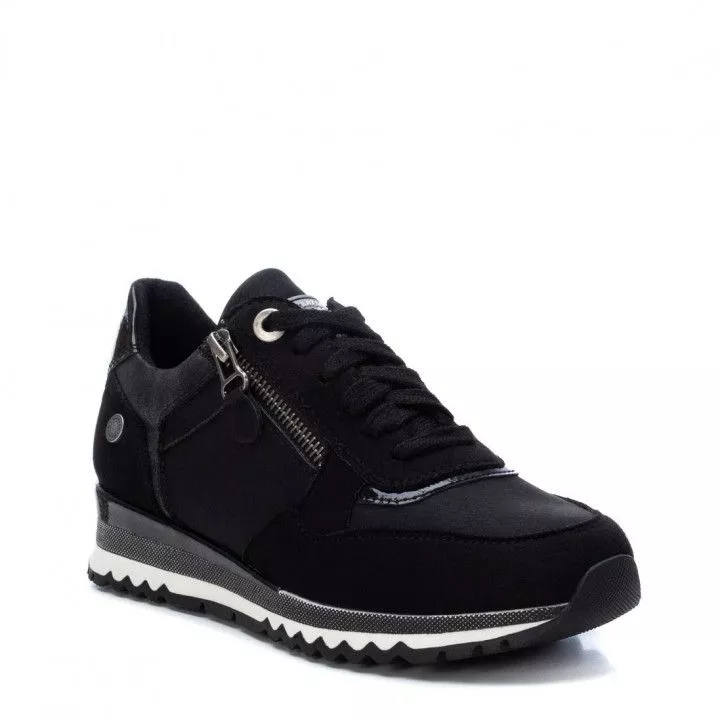 Zapatillas deportivas Refresh negras con detalles plateados, cordones y cremallera
