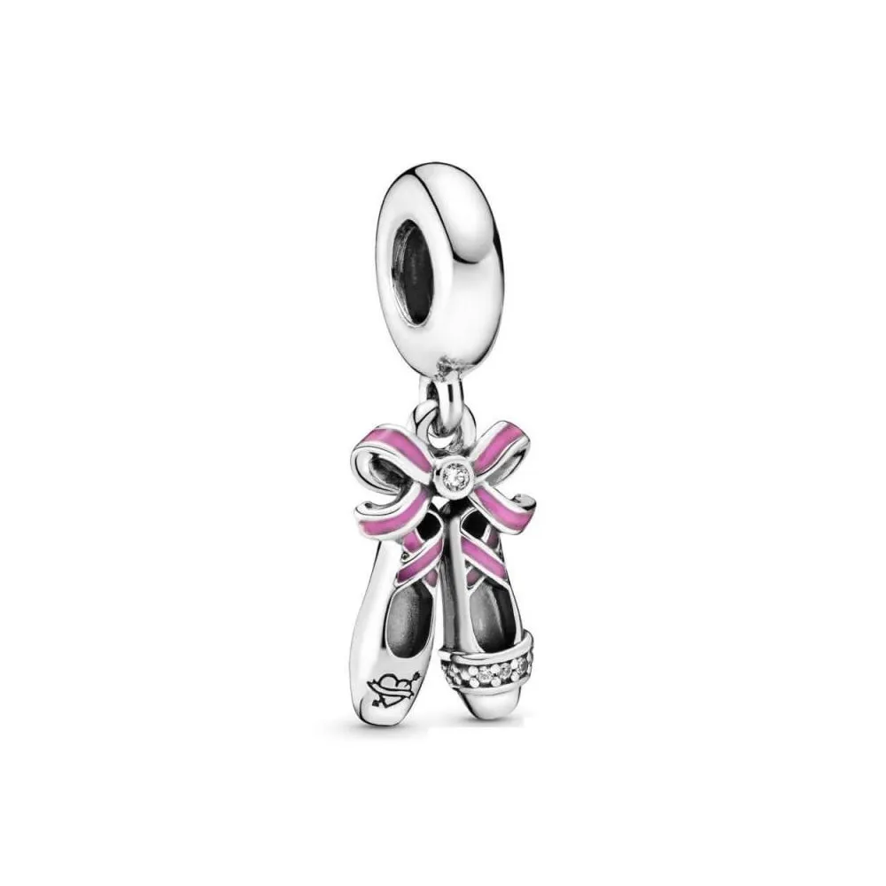 Zapatos bailarina con esmalte rosa en plata de ley