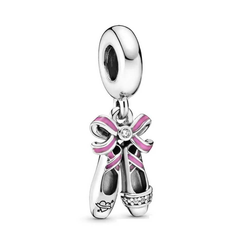 Zapatos bailarina con esmalte rosa en plata de ley