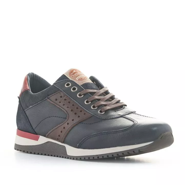 Zapatos sport Lobo everest azules de piel con detalles en marrón y rojo