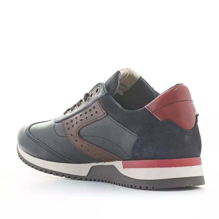 Zapatos sport Lobo everest azules de piel con detalles en marrón y rojo